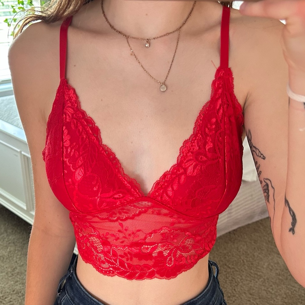 Cute red laced crop top
